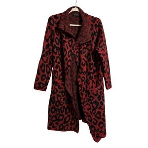 Leopard Print Red and Black Sweater Duster Size Medium